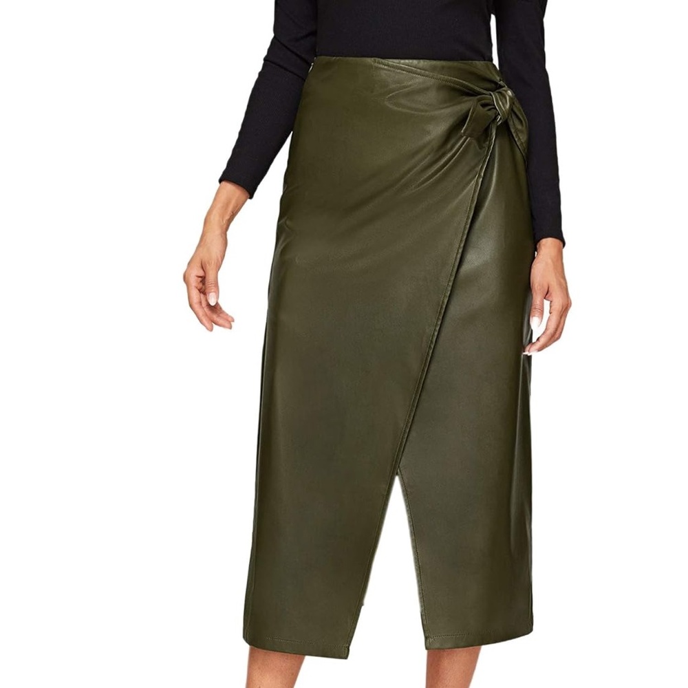 Olive Green Wrap Midi Skirt